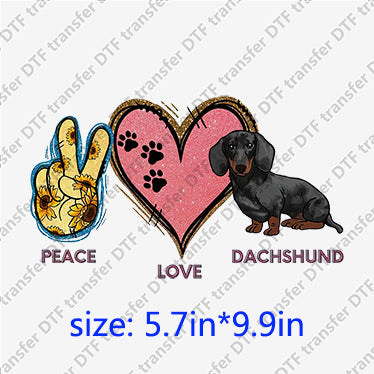 Dachshund peace love heart paw print dog l Animal DTF transfers ANM.001