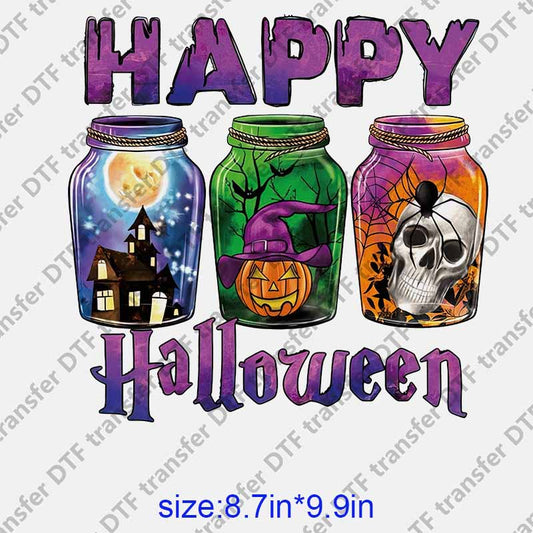 Halloween style picture cups castle pumpkin skeleton DTF transfer NO.1083