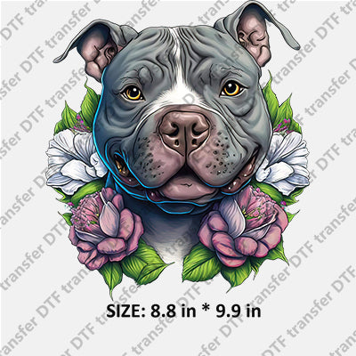 Bulldog with Big Flower Dog Animal  DTF Transfer AAA.001