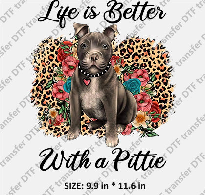 Bulldog with Flower Dog Animal  DTF Transfer AAA.002