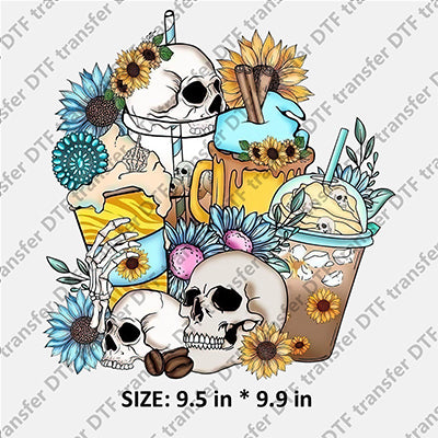 Skull Sun Flower Cup DTF Transfers  AAA.005