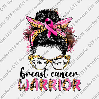 Breast Cancer Warrior Messy Bun DTF transfers CARING.002