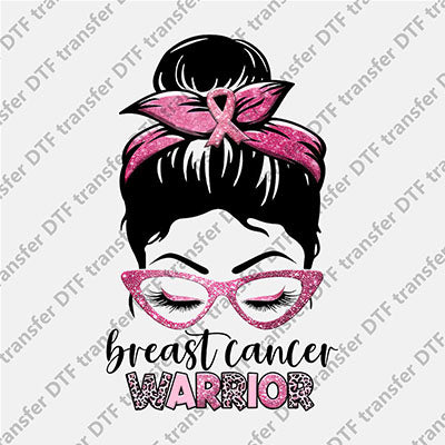 Breast Cancer Warrior Messy Bun DTF transfers CARING.019