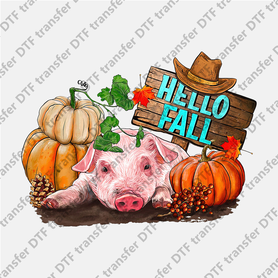 Hello Fall Pumpkin Little Pig DTF transfers CHA.001