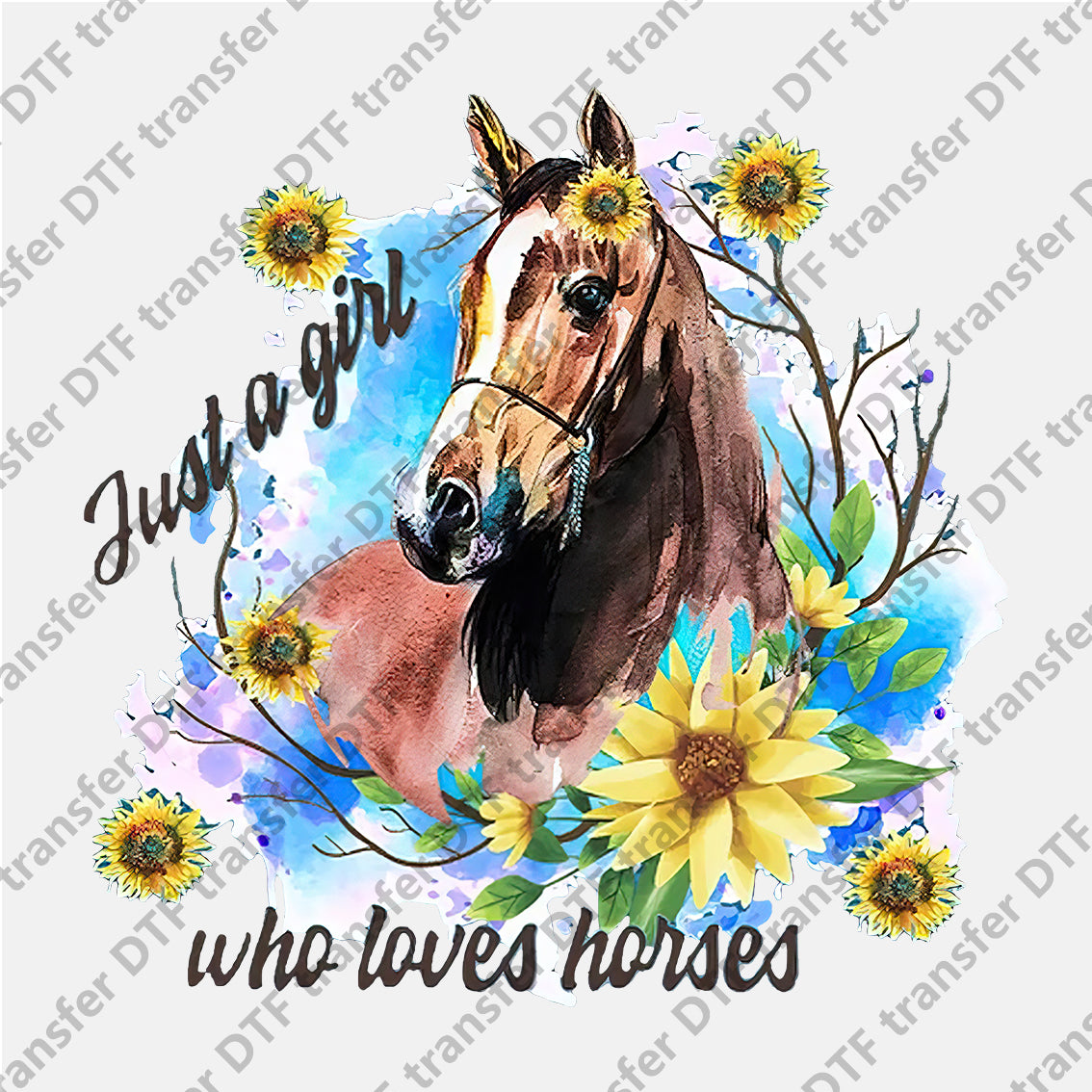 Yellow Flower Brown Horse Animal DTF transfers CHA.005