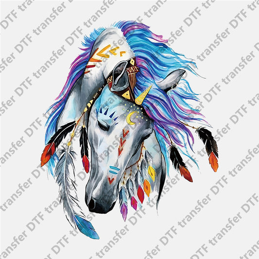 Colored Hair Feather Beautiful Horse Animal DTF transfers CHA.008