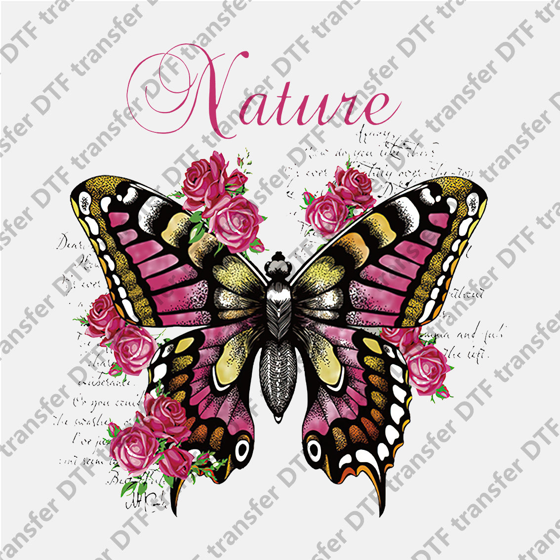 Nature Rose Big Beautiful Butterfly DTF transfers CHA.009