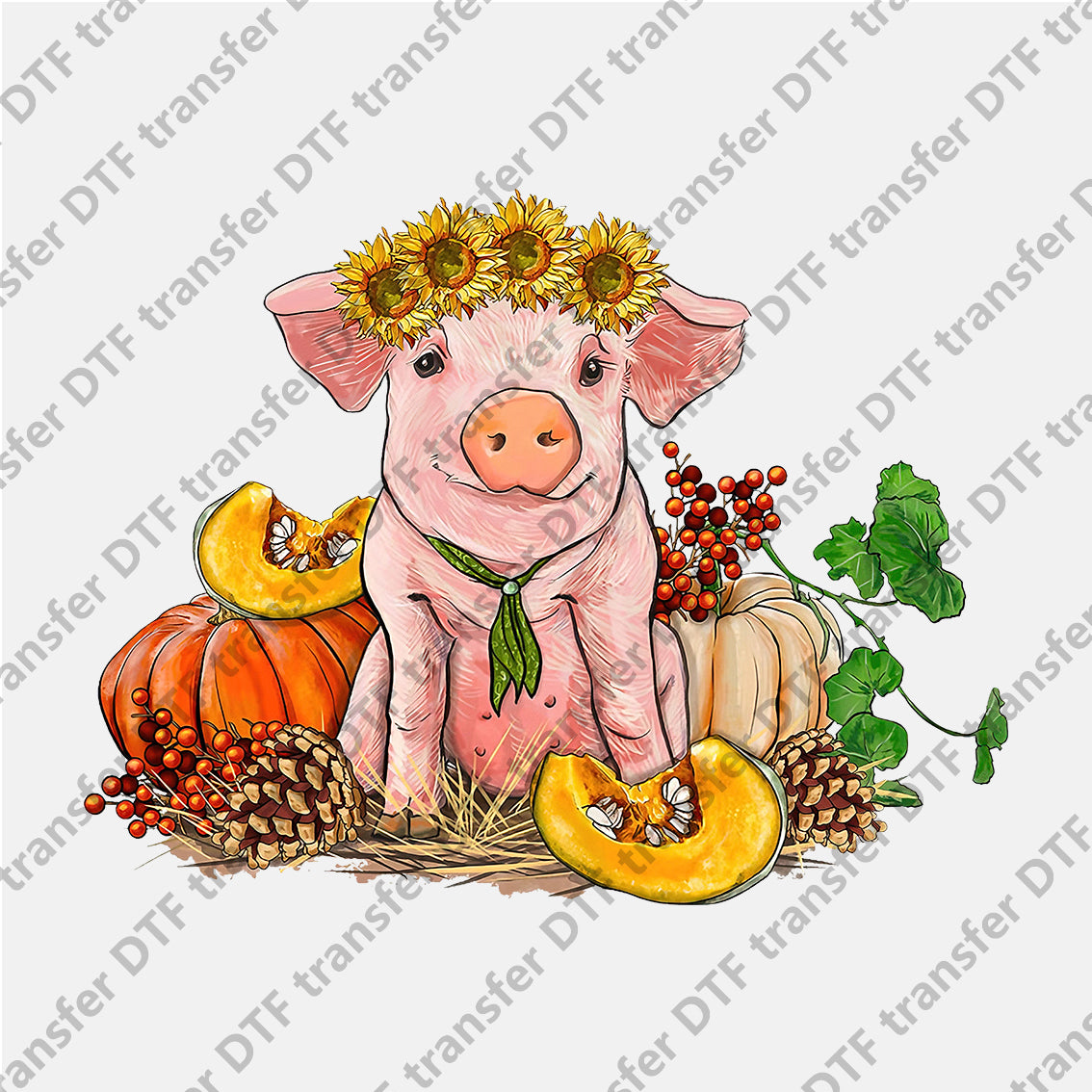 Sitting Pig Pumpkin Animal DTF transfers CHA.011