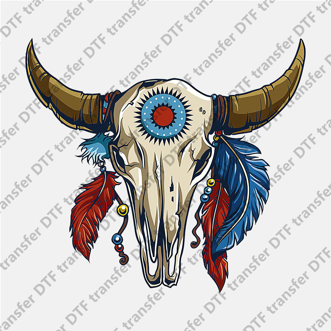 Feather Bull Skull Animal DTF transfers CHA.013