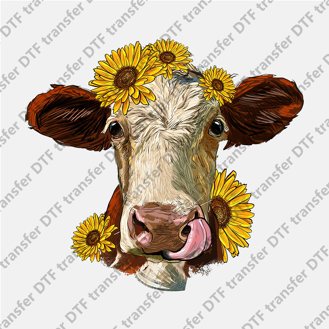 Big Ear Cattle and Yellow Flower Animal DTF transfers CHA.018