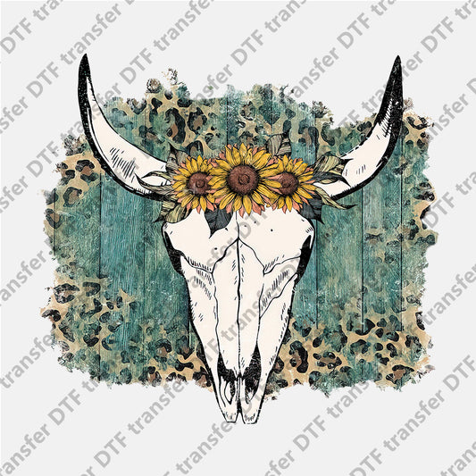 Leopard Flower Bull Skull Animal DTF transfers CHA.020