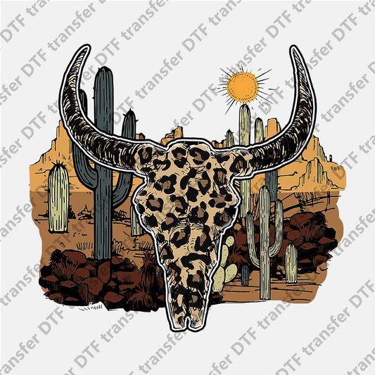 Leopard Bull Skull Cactus Animal DTF transfers CHA.022