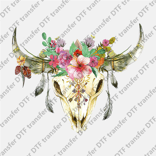 Flower Bull Skull Feather Animal DTF transfers CHA.025