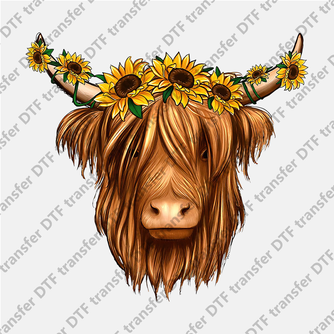 Flower Highland Cow Animal DTF transfers CHA.026