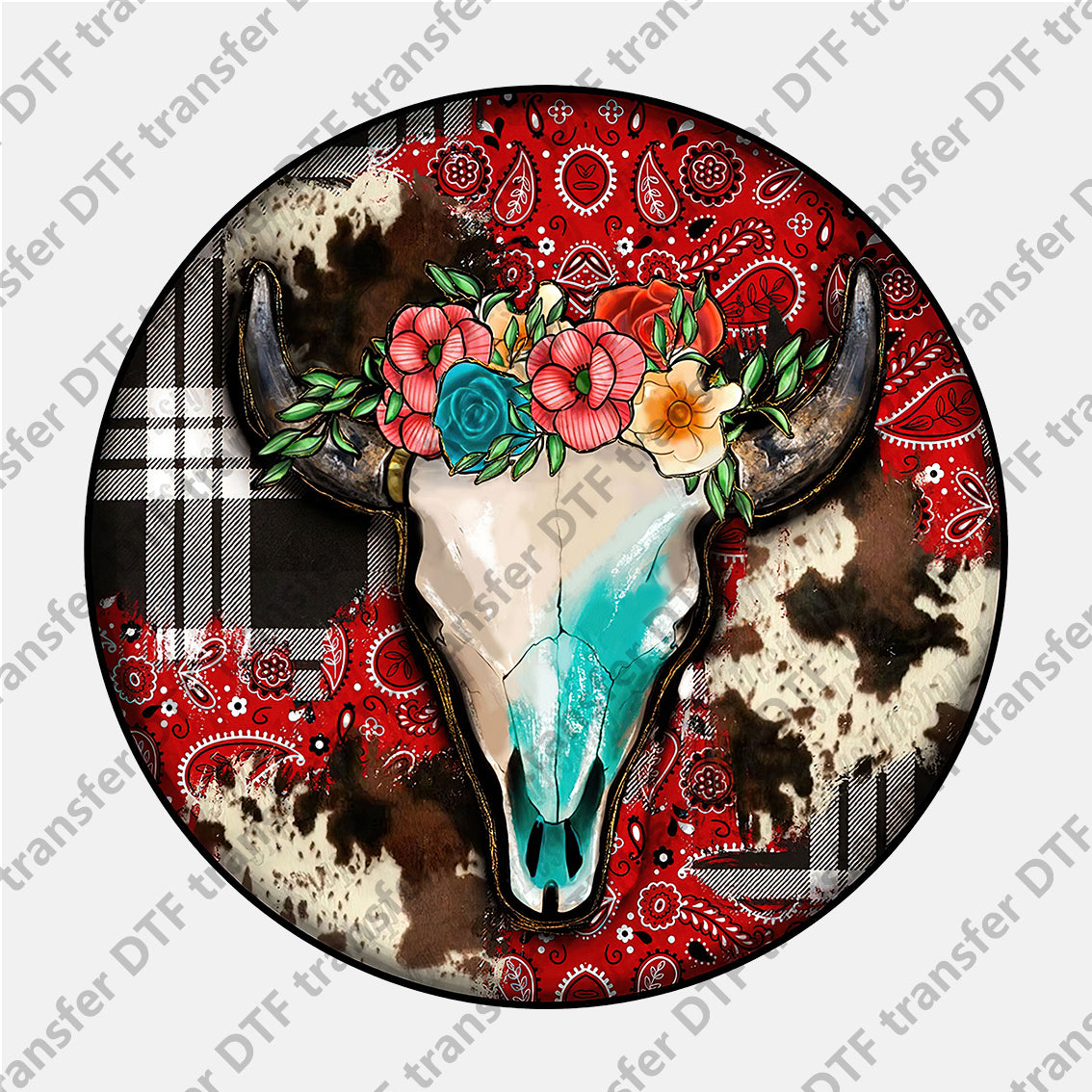 Round Bull Skull Animal DTF transfers CHA.029