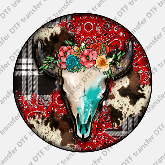 Round Bull Skull Animal DTF transfers CHA.029