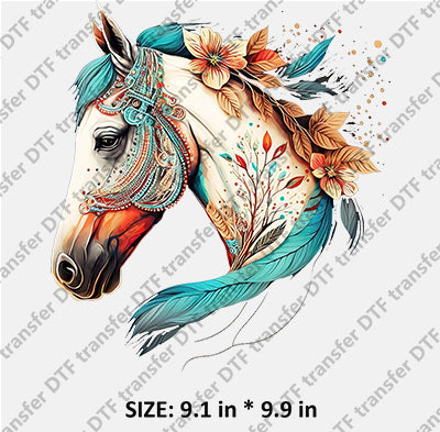 White Horse Head with Flower DTF Transfer CHA.033