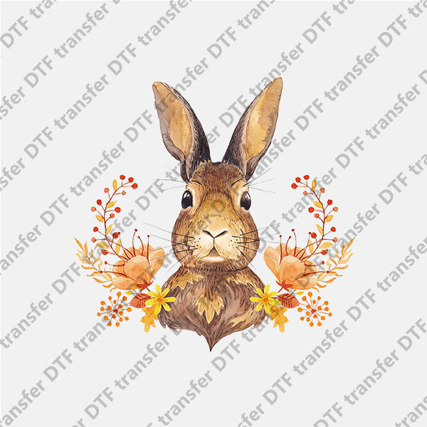 Easter Brown Bunny Floral DTF transfers ET.022