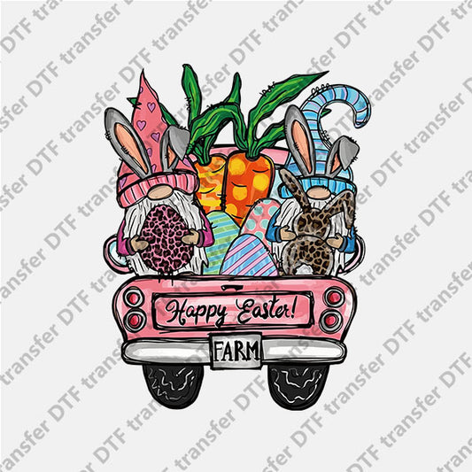 Easter Two Gnomes Pink Truck DTF transfers ET.023