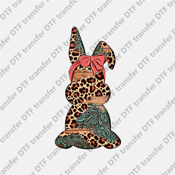 Easter Pink Bow Leopard Bunny DTF transfers ET.025