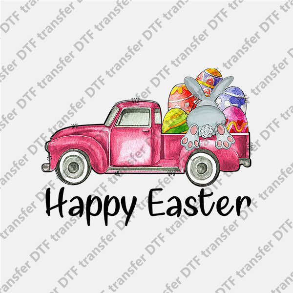 Happy Easter Pink Truck Bunny and Eggs DTF transfers ET.026