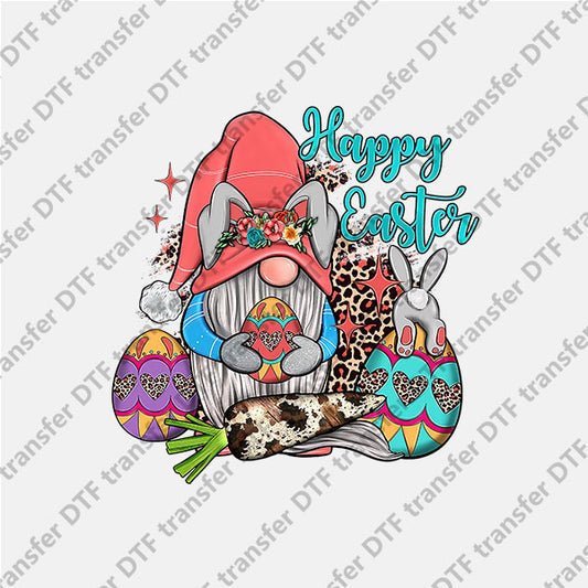 Happy Easter Pink Hat Gnome and Eggs DTF transfers ET.031