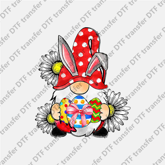 Easter Red Hat Gnome Eggs and Daisy DTF transfers ET.032