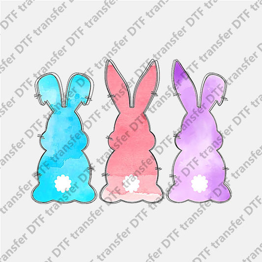 Easter Blue Pink Purple Three Bunnies DTF transfers ET.035