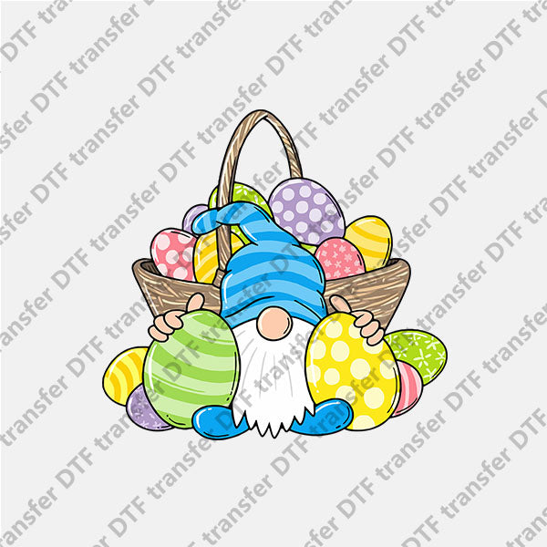 Easter Blue Hat Gnome and Many Eggs DTF transfers ET.038