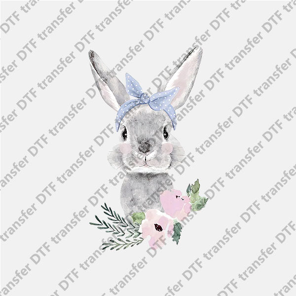 Easter Gray Bunny and Floral DTF transfers ET.041