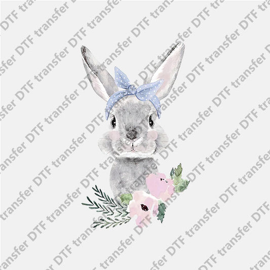 Easter Gray Bunny and Floral DTF transfers ET.041