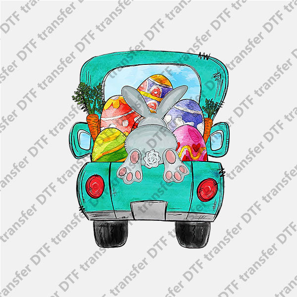 Easter Bunny and Eggs in Blue Truck DTF transfers ET.044