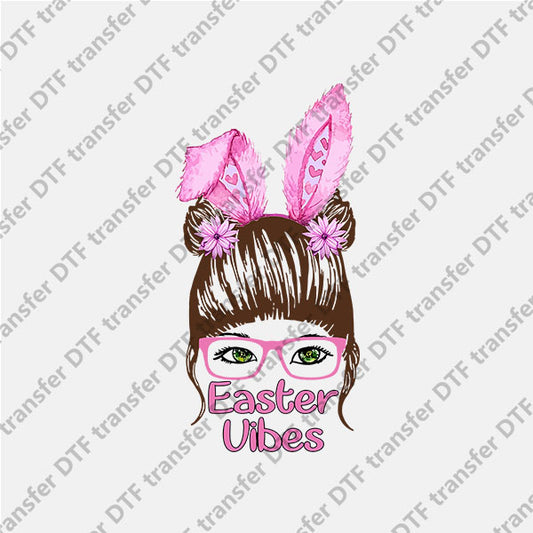 Easter Vibes Bunny Ear Glasses Girl DTF transfers ET.057