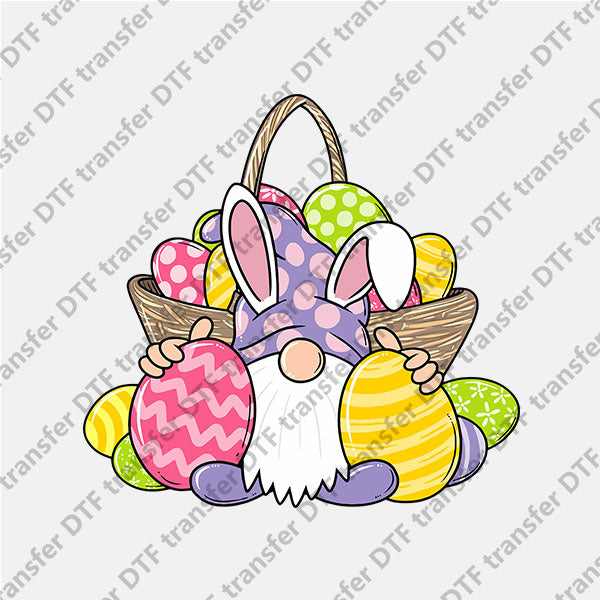 Easter Purple Hat Gnome and Many Eggs DTF transfers ET.058