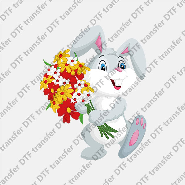 Easter Cartoon Bunny Hold Flowers DTF transfers ET.060