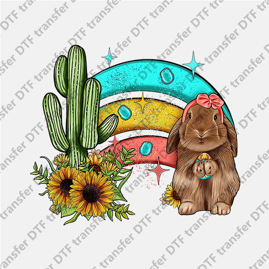 Easter Cactus Rainbow and Bunny DTF transfers ET.062