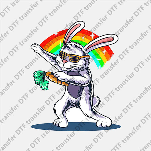 Easter Rainbow Dancing Bunny  DTF transfers ET.063