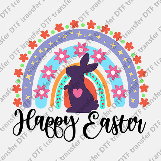 Happy Easter Bunny Flower Rainbow DTF transfers ET.075