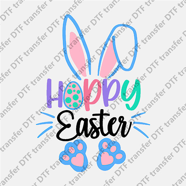 Happy Easter Blue Bunny Ear DTF transfers ET.080