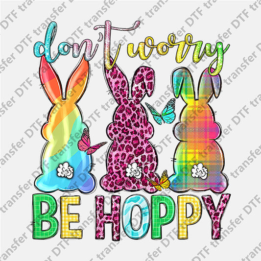 Easter Three Colored Leopard Bunnies Be Hoppy  DTF transfers ET.081