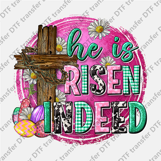 Easter Wood Cross He is Risen Indeed DTF transfers ET.086