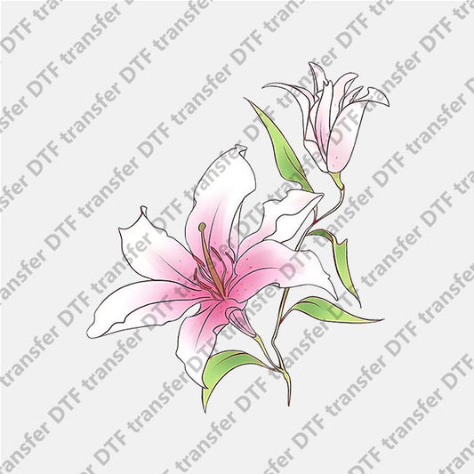 White Pink Lilies DTF transfers FL.002