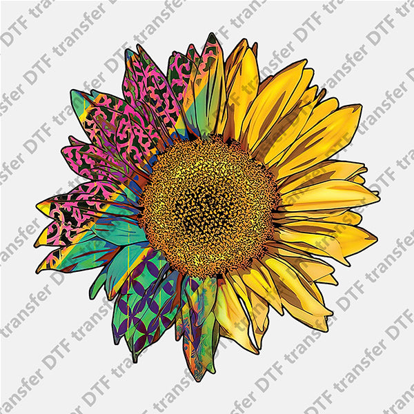 Half Colored Half Yellow Sunflower DTF transfers FL.010