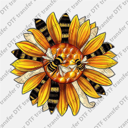 Yellow and Black Bee Sunflower DTF transfers FL.016