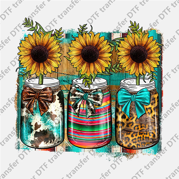 Three Sunflower Bottles DTF transfers FL.026