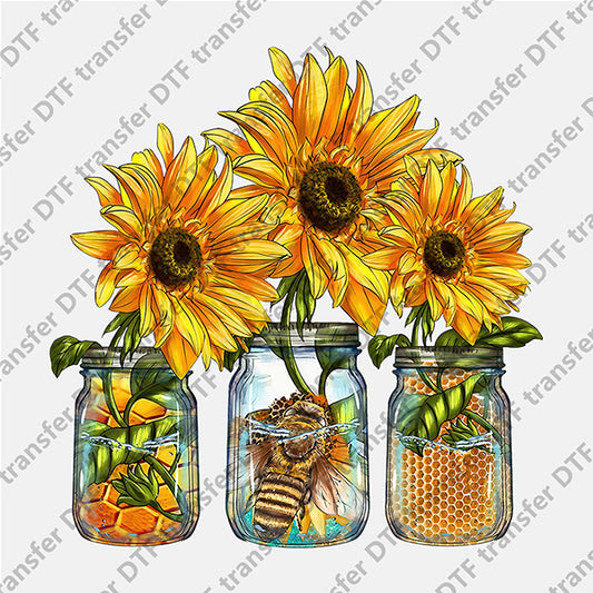 Three Bottles and Sunflowers DTF transfers FL.027