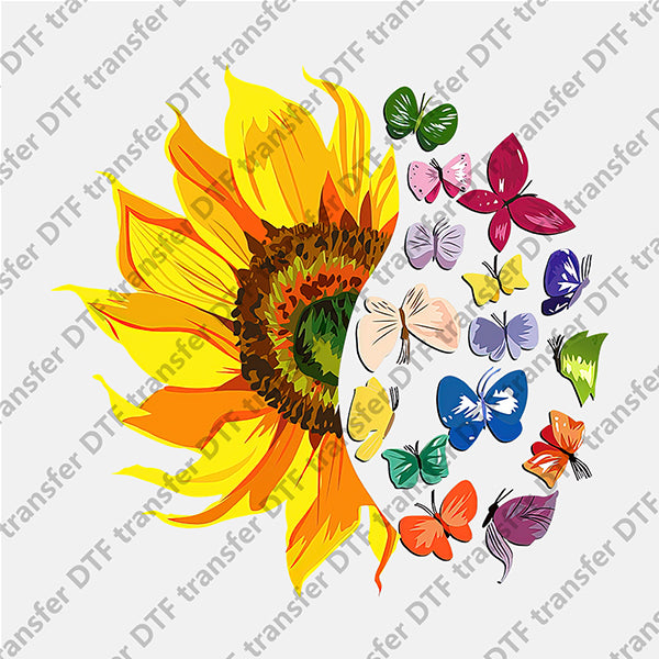 Half Yellow Sunflower and Half Butterflies DTF transfers FL.031