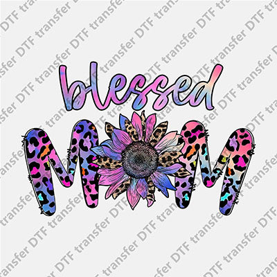 Blessed MOM Colored Leopard Sunflower DTF transfers MAMA.011