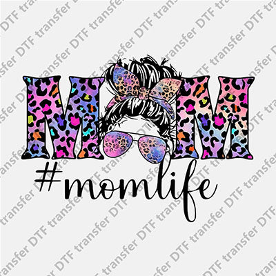 Mom Colored Leopard Messy Bun DTF transfers MAMA.028