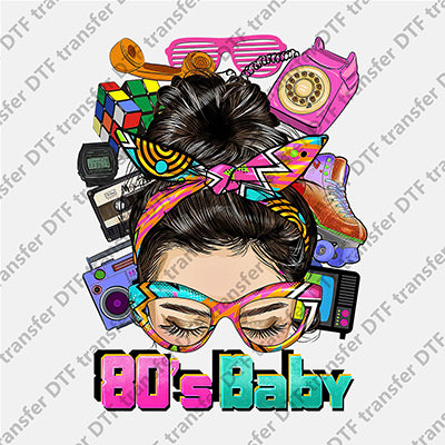 Messy Bun 80's Baby DTF transfers MB.001